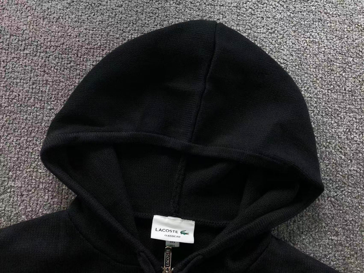 Lacoste Zip-Up Hooded Knit Sweatshirt