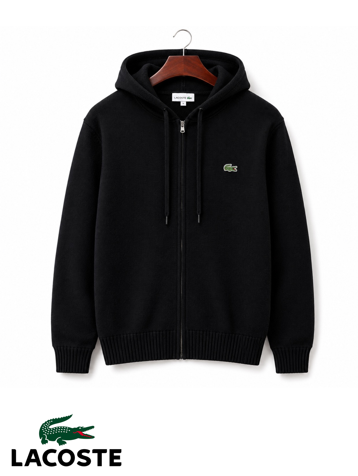 Lacoste Zip-Up Hooded Knit Sweatshirt