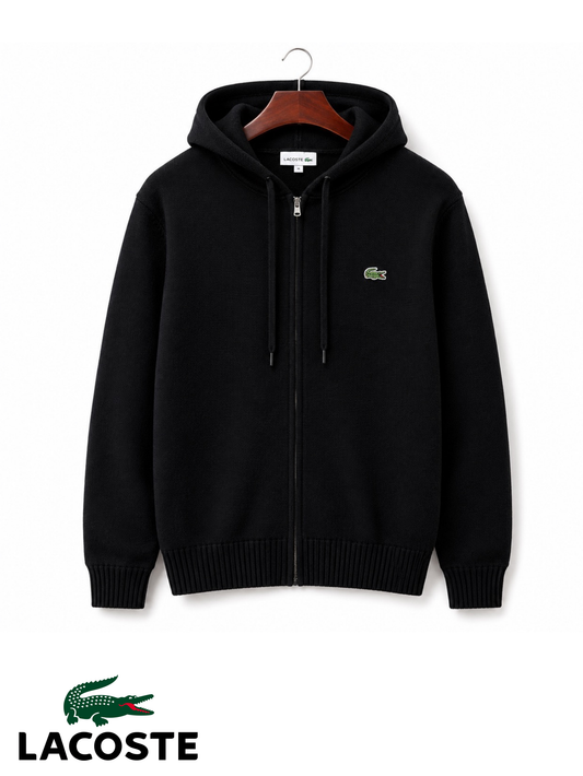 Lacoste Zip-Up Hooded Knit Sweatshirt